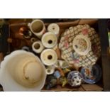 A mixed collection of pottery to include 20th century oriental items, pub advertising jugs, vases,