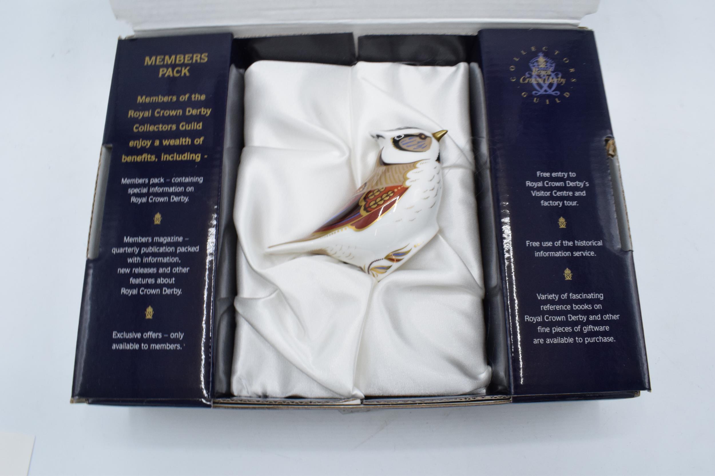 Boxed Royal Crown Derby paperweight in the form of a Crested Tit. Exclusive for the RCD Collectors