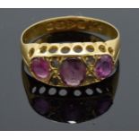 18ct gold ring set with diamond and ruby stones, hallmarked for Chester 1915. UK size N. 2.1