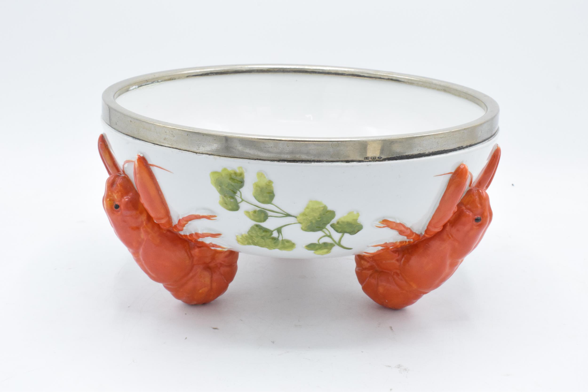 A 20th century Musterschutz bowl set on three feet in the form of lobsters with an EPNS rim. 26cm - Image 3 of 6