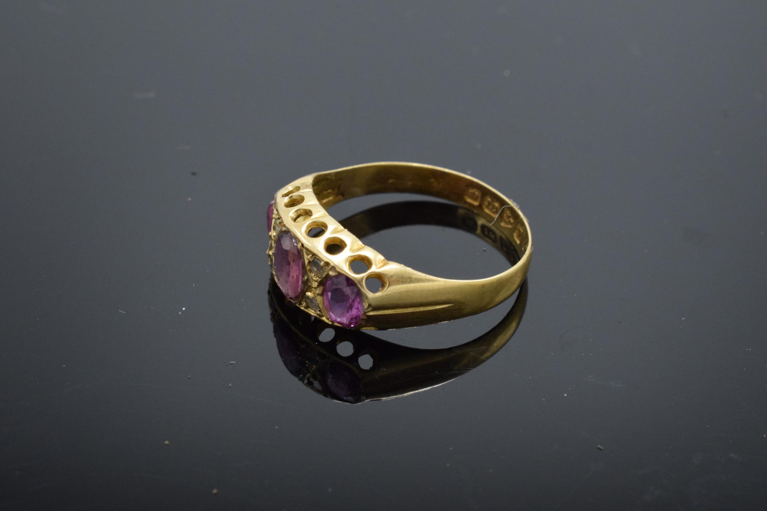 18ct gold ring set with diamond and ruby stones, hallmarked for Chester 1915. UK size N. 2.1 - Image 3 of 3