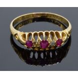 18ct gold ruby and diamond ring. Hallmarked for Birmingham 1910. UK size O/P. 2.4 grams gross