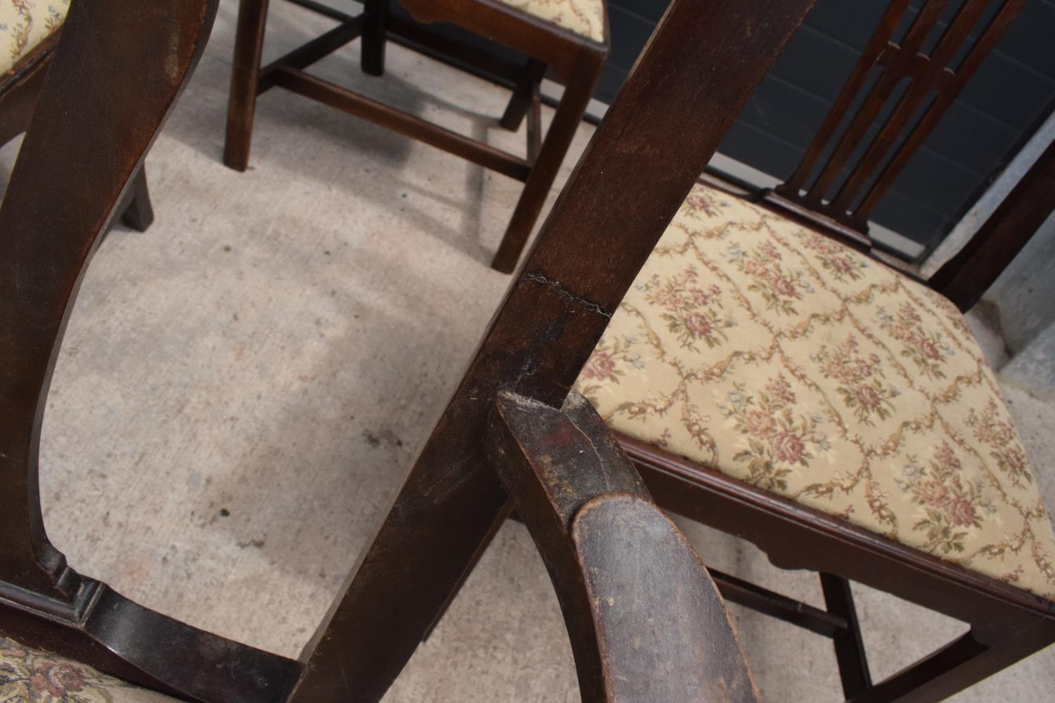 George III mahogany set of country Chippendale style dining chairs to consist of 2 carver chairs - Image 3 of 9