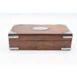 An oak cigar / cigarette box with silver plated mounts and a shagreen interior. 22 x 12cm.