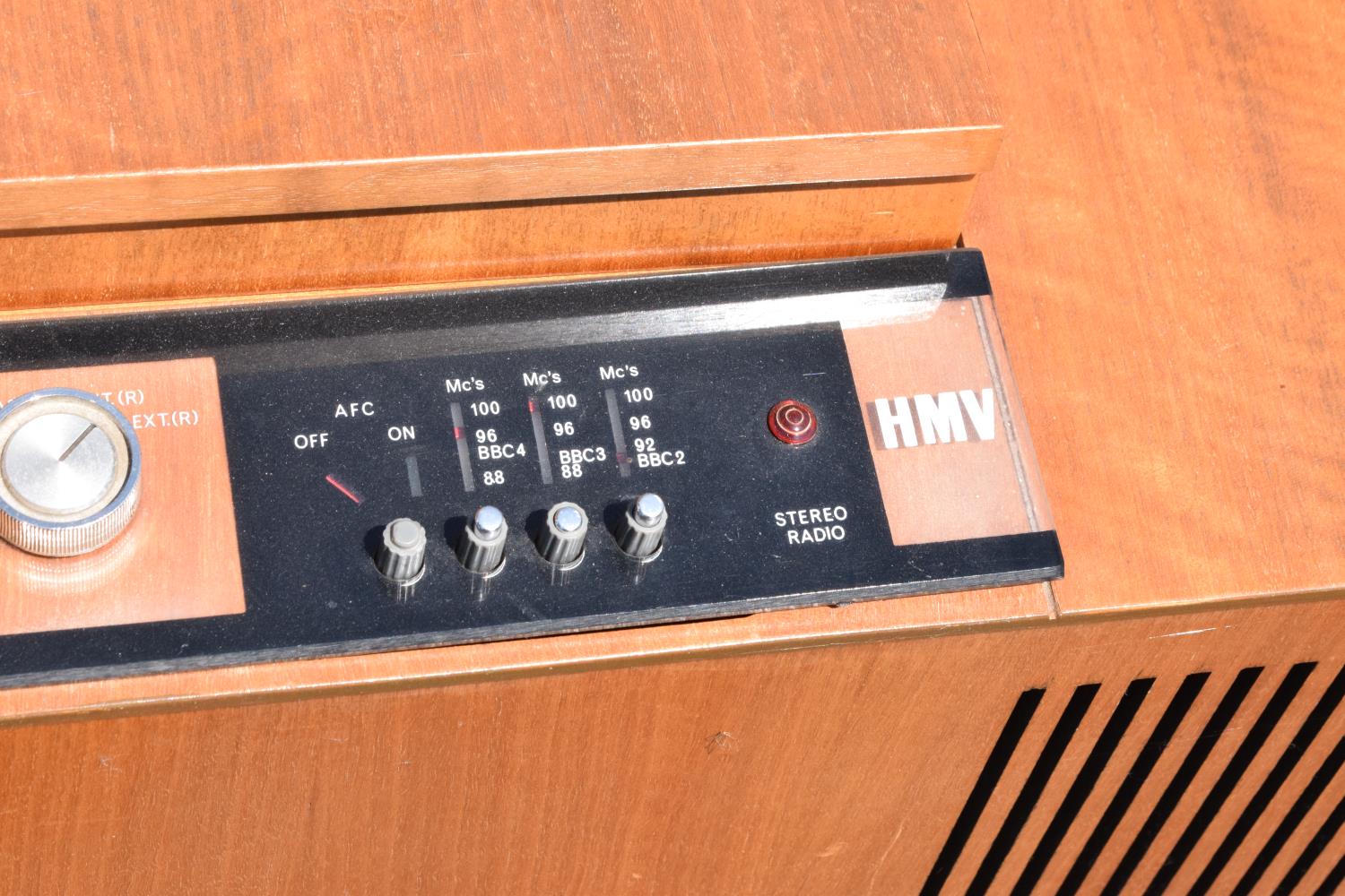 HMV teak radiogram unit. 96 x 44 x 60cm. In good condition with signs of age-related wear and - Image 3 of 6