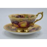 Aynsley cup and saucer in the Orchard Gold design (2). Both pieces are signed by N. Brunt. In good