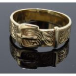 A large Gentlemans 9ct gold ring in the form of a buckle. UK size Z+2. 6.2 grams.