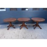 A collection of large late 20th century wooden circular table, ideal for a pub / restaurant. 105cm