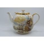 A large Sadler punch pot / tea pot with transfer decoration depicting ships, vessels and galleons.