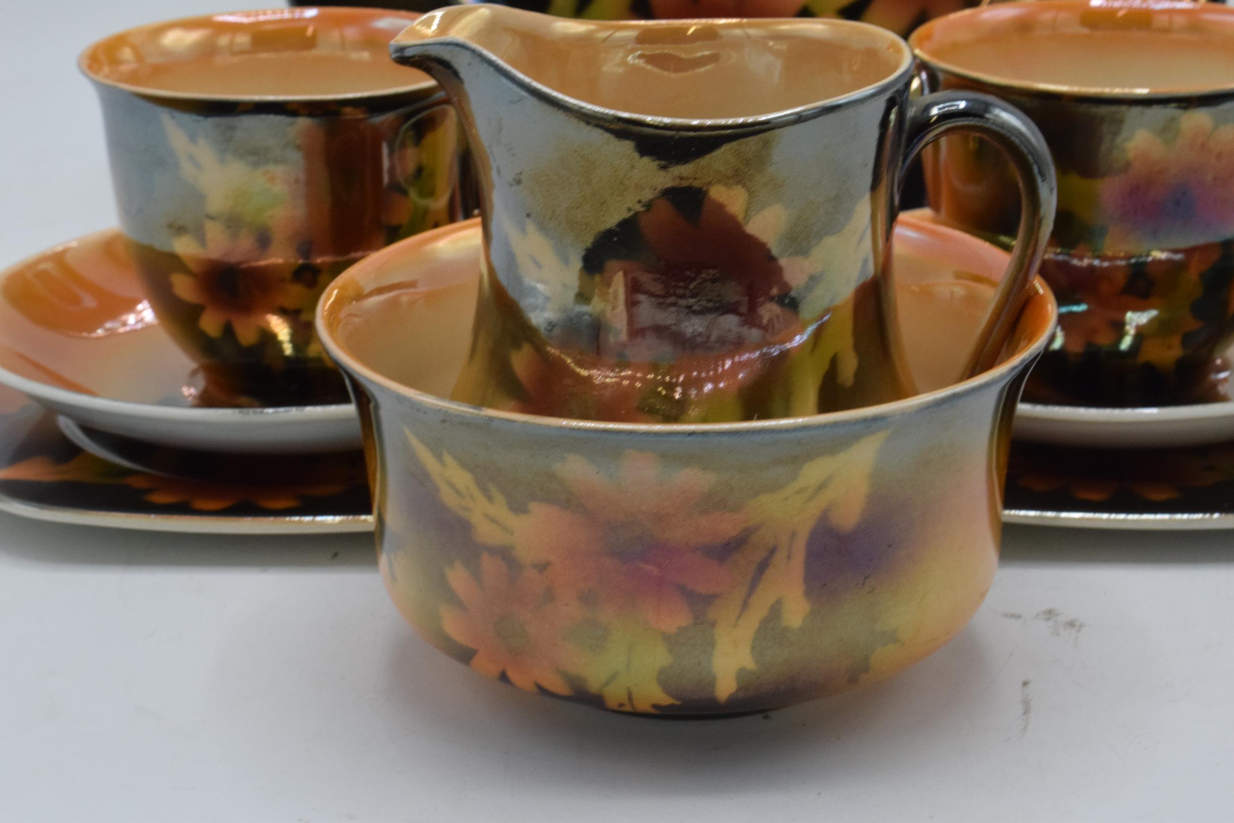 A collection of Empire Ware orange lustre tea set decorated with a floral design to include 6 - Image 5 of 6