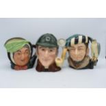 Large Royal Doulton character jugs to include Falconer D6533, The Sleuth D6631 and Sairey Gamp (