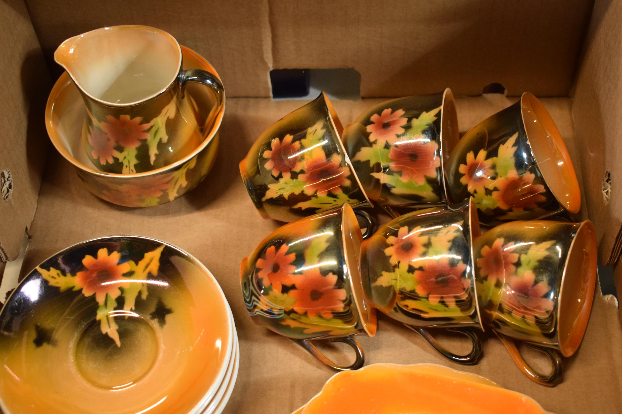 A collection of Empire Ware orange lustre tea set decorated with a floral design to include 6 - Image 2 of 6