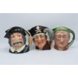Large Royal Doulton character jugs to include Long John Silver D6335, Sancho Panca D6456 and Beswick