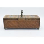 Early 20th century wooden storage chest with 2 lift up lids with carved detailing (potentially an