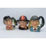 Large Royal Doulton character jugs to include The Fireman D6697, Walrus and Carpenter D6600 and St