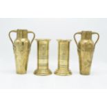 A collection of metalware to include a pair of Art Nouveau style vases by Tamco, a pair of trench