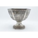A late 19th / early 20th century Indian silver pedestal bowl with embossed decoration depicting