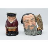 Large Royal Doulton character jugs Merlin D6529 and the Huntsman (2). In good condition with no