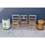 A collection of small furniture items to include childrens chairs, a folding deck chair, a stool etc