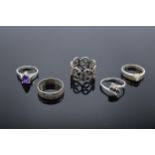 A collection of silver 925 rings to consist of various sizes and designs, some are set with semi-