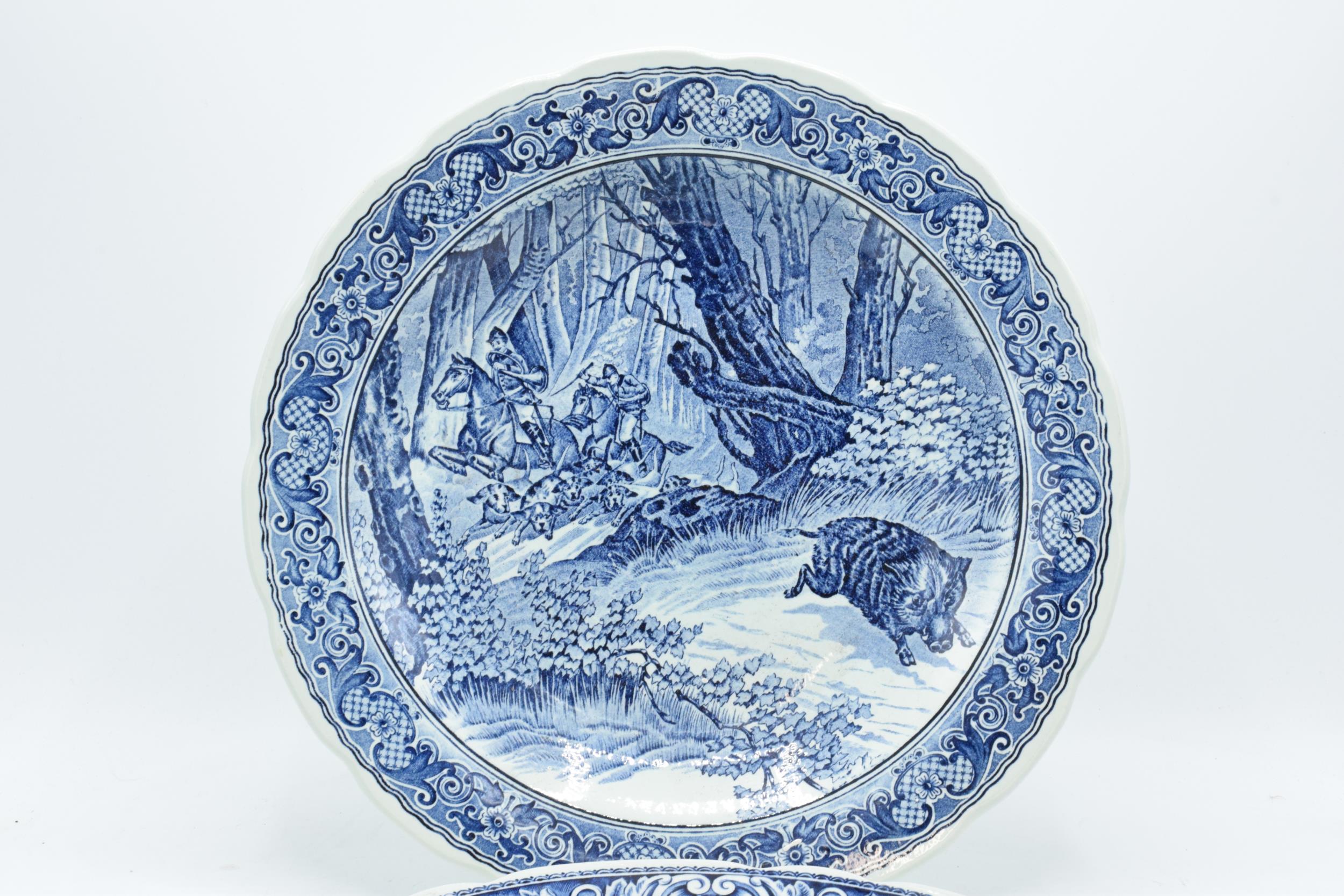 A pair of Delfts blue and white wall chargers depicting country and hunting scenes. 'Made for - Image 2 of 4
