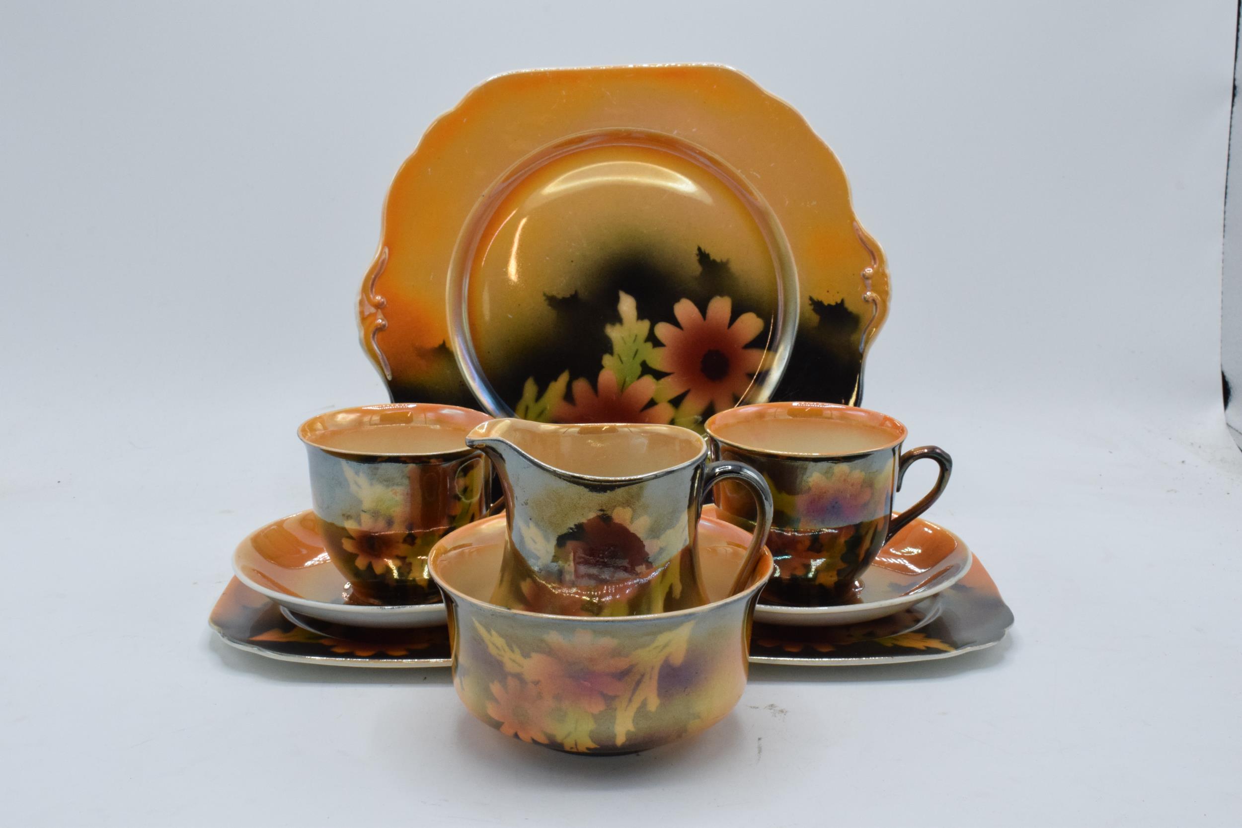 A collection of Empire Ware orange lustre tea set decorated with a floral design to include 6 - Image 4 of 6