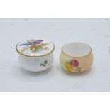 A pair of Royal Worcester miniature pots to include a floral scene and a bird amongst foliage (2).