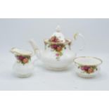 A collection of Royal Albert Old Country Roses items to include a large teapot, milk and sugar (