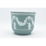 A 19th century Wedgwood Jasperware jardinière in a green / turquoise colour. 15cm tall. In good