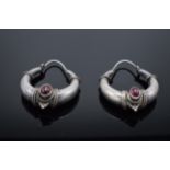 Continental silver thick earrings set with cabachon garnet stones earrings (unmarked). 10.6 grams