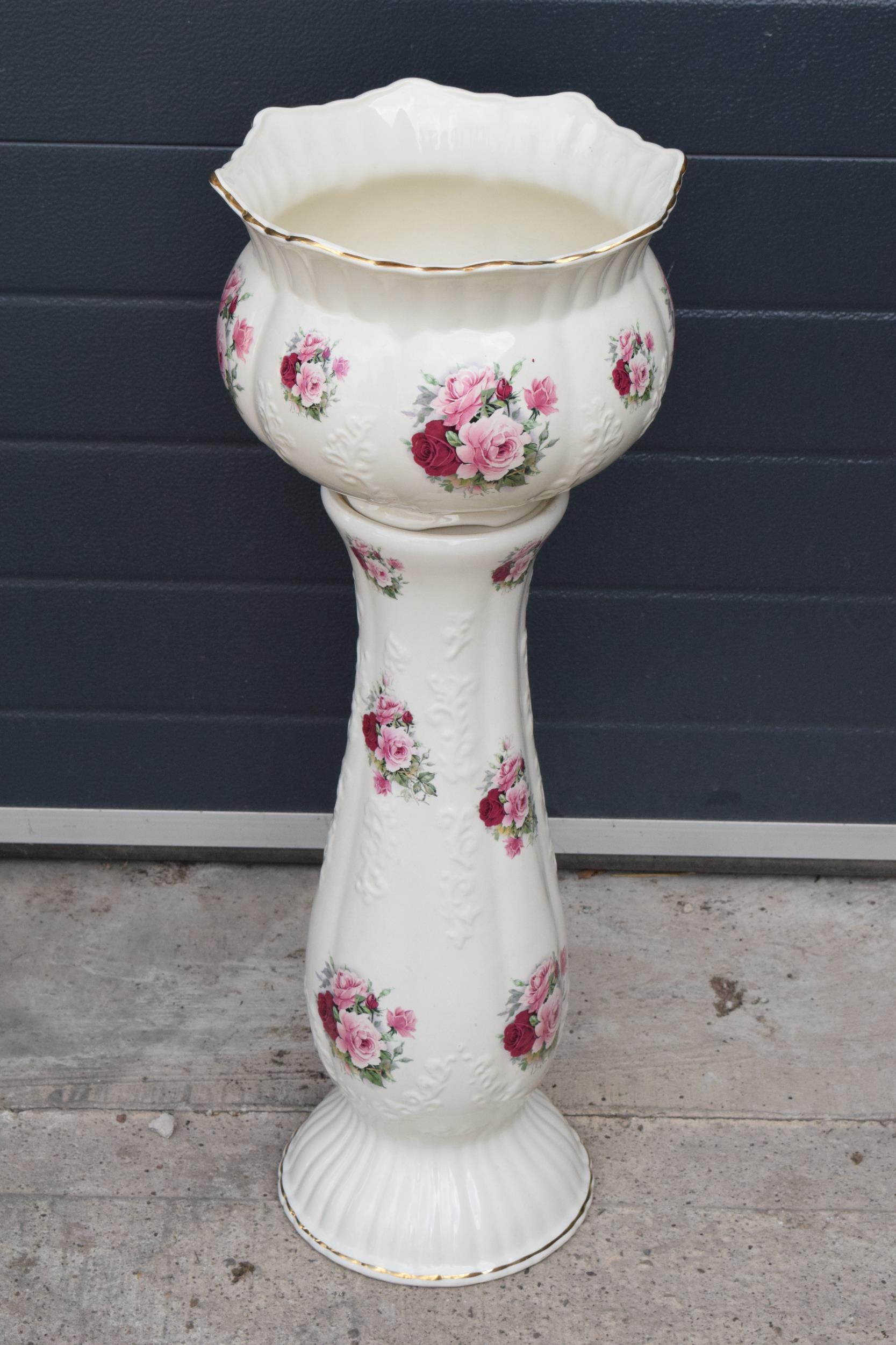 A large 20th century pottery jardinière and stand by Mary Leigh Pottery, 80cm tall. NO POSTAGE.