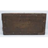 A mid 20th century army wooden ammunition box 'M 389MKI S K C 1961' etched onto the front. 53 x 26 x