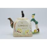 A 1940s novelty ceramic tea pot in the form of Dick Whittington and his cat by Bancroft and