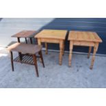 A collection of tables to include 2 square pine pub / kitchen tables, a similar darker example and a
