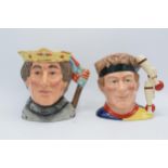 Large Royal Doulton character jugs to include Henry V D6671 and The Juggler (2). In good condition