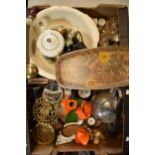 A mixed collection of items to include a pair of 8x binoculars, teapots, brass trivets etc (no