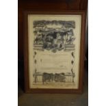 University / Education interest: A framed 19th century printed University certificate 'It is