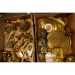 A good collection of brass and metalware to include figures, plates, bells, candlesticks etc NO
