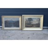 A pair of early 20th century framed oil paintings on canvas depicting country and mountainous