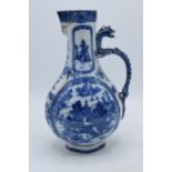 Blue & white Chinese wine jug 19th century: Missing lid, handle re stuck and minor damages, standing