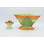 A pair of Myott Son and Co Art Deco items to include a diamond planter / flower bowl together with a