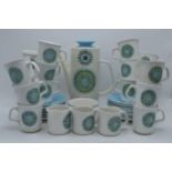 A vintage Mid Century J G Meakin coffee set in the Aztec design to include a coffee pot, 3 milk