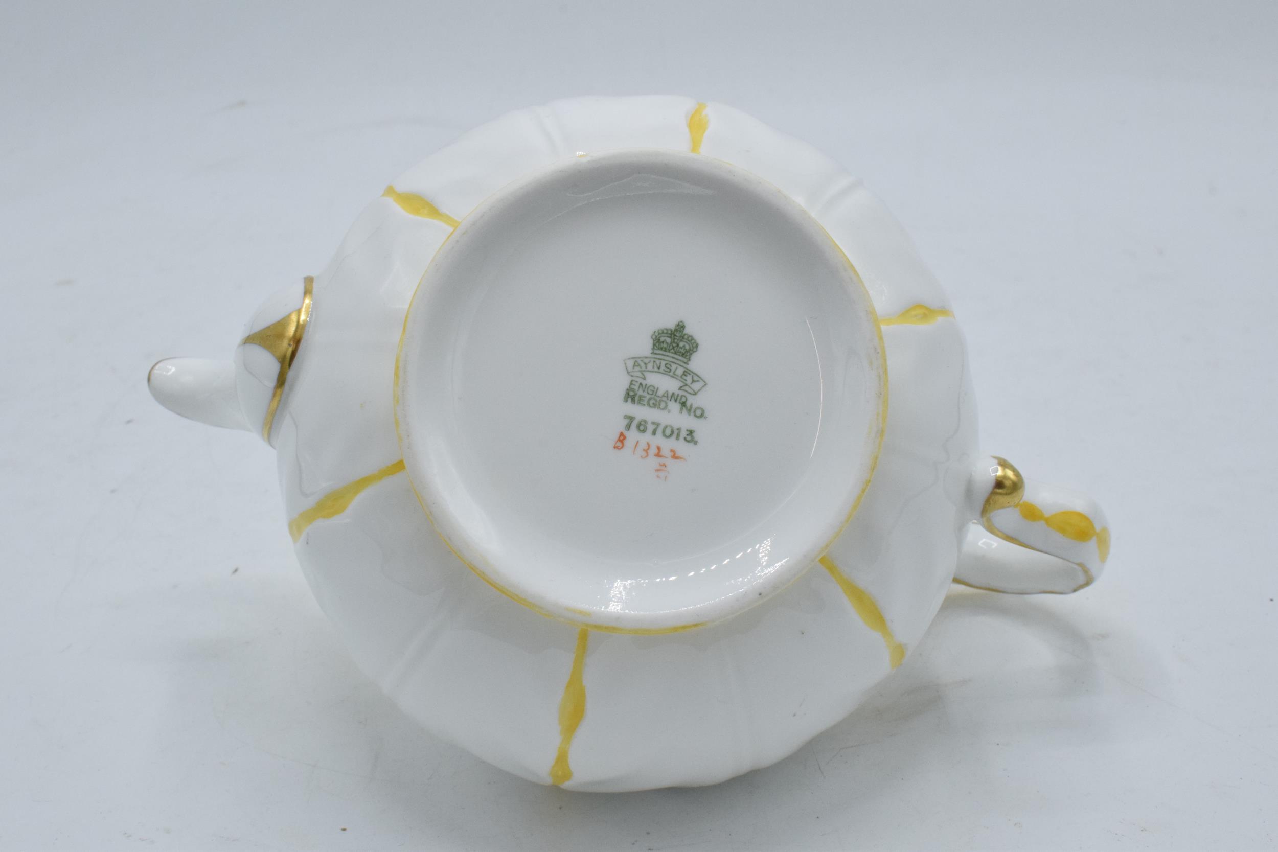 Aynsley yellow leaf moulded teapot with a butterfly finial on the teapot lid. 10cm tall. In good - Image 6 of 8