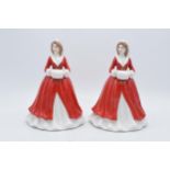 A pair of Leonardo Collection ladies dressed in winter clothing and long red coats (2). In good