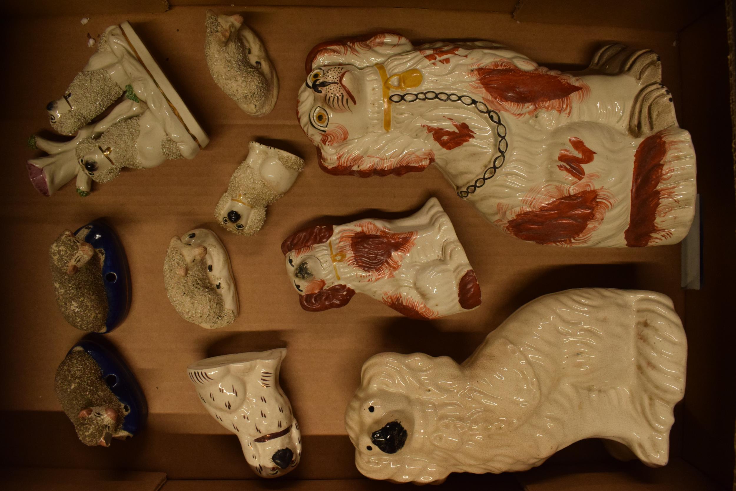 A collection of 19th and 20th century Staffordshire pottery to include dogs, sheep, flat backs - Image 3 of 6