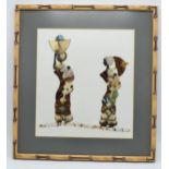 A framed collage depicting two ladies made from butterfly wings. 40 x 37cm inc frame.