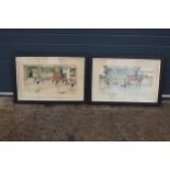 A good quality pair of Cecil Aldin prints depicting scenes of a hunt outside a tavern and houses. 98