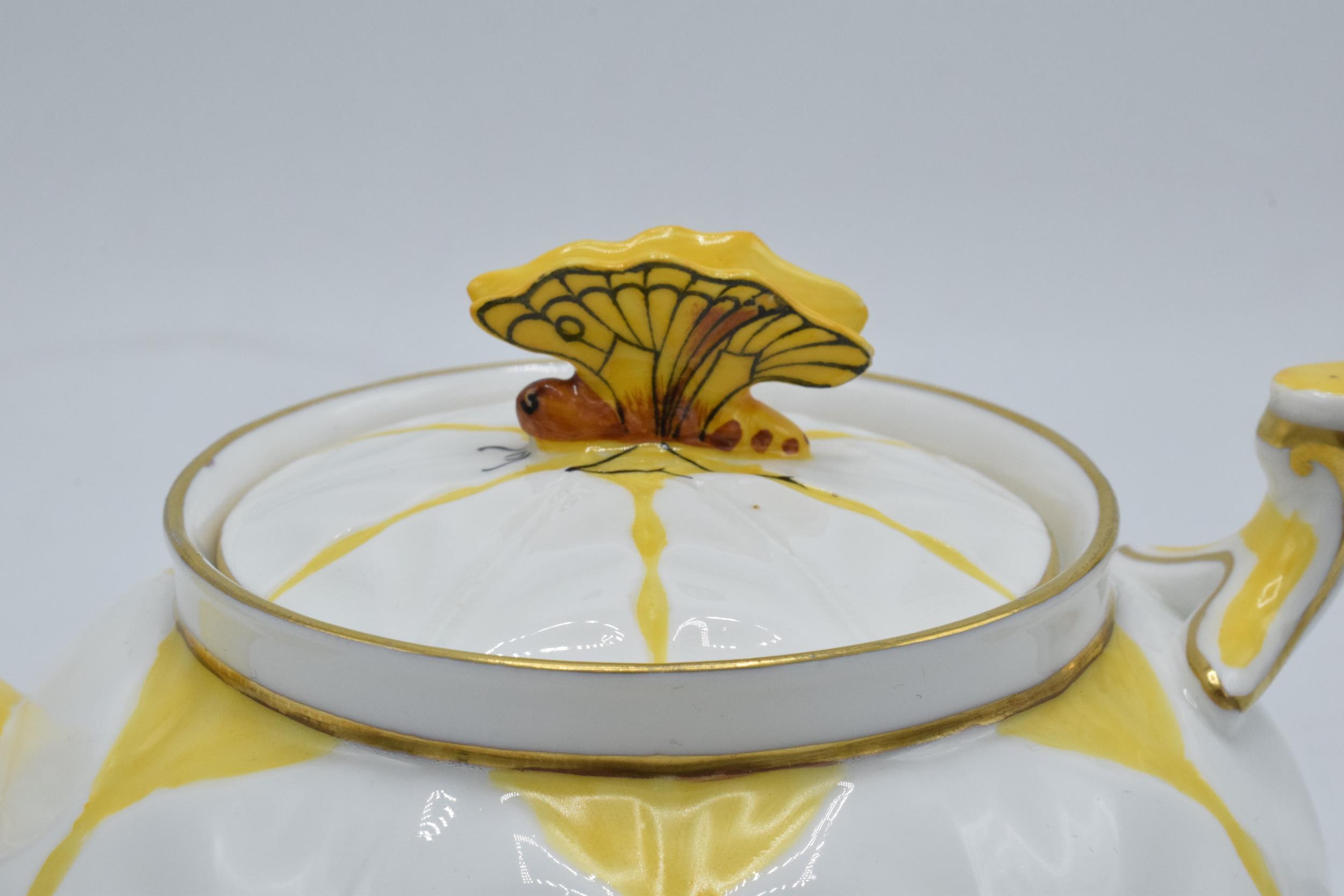 Aynsley yellow leaf moulded teapot with a butterfly finial on the teapot lid. 10cm tall. In good - Image 3 of 8