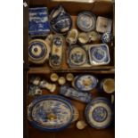 A mixed collection of blue and white pottery to include Copeland tureen and dish, Abbey 1790