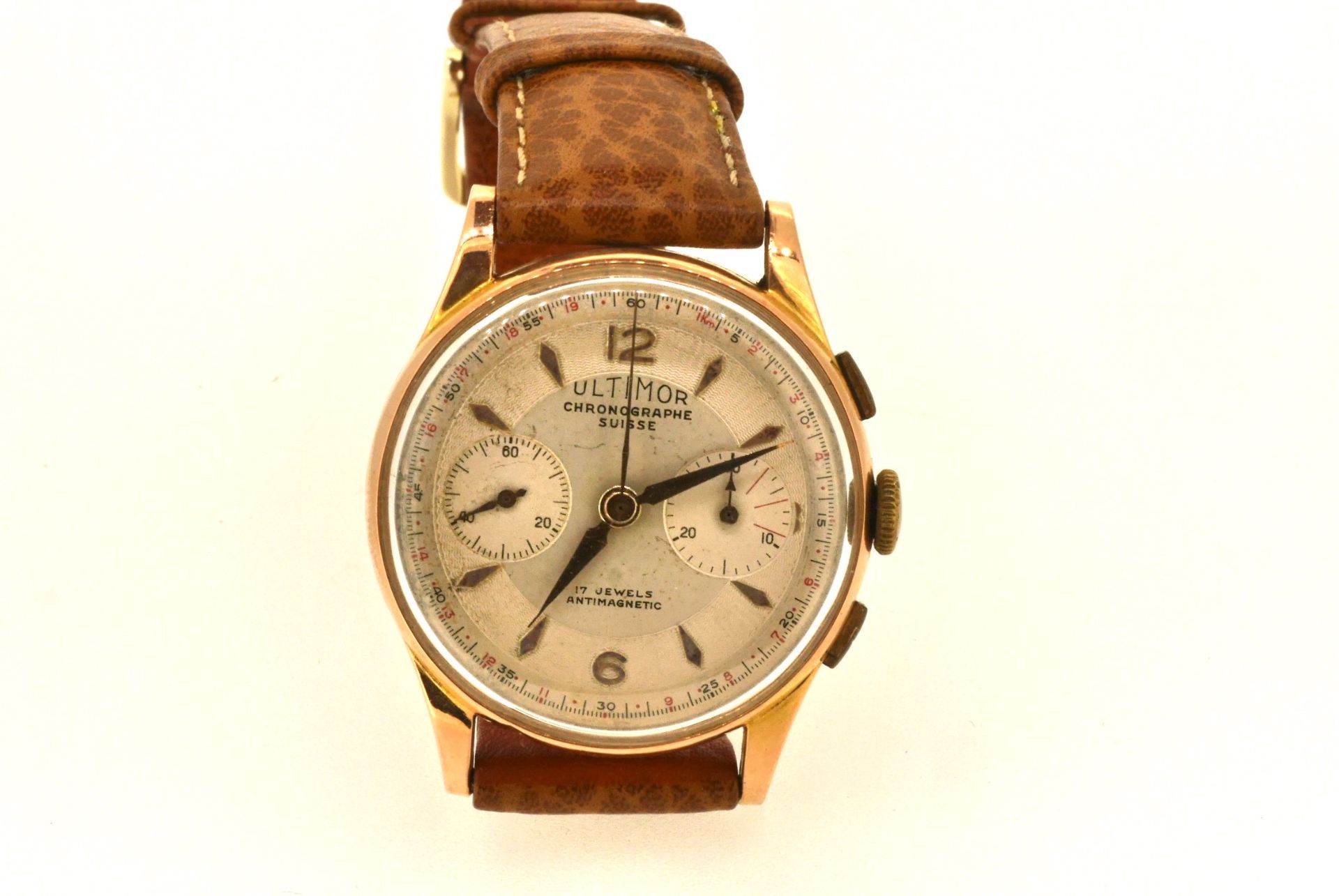 Ultimor, Schweiz, 17 Jewels, GGG 750, Chronograph von 1945